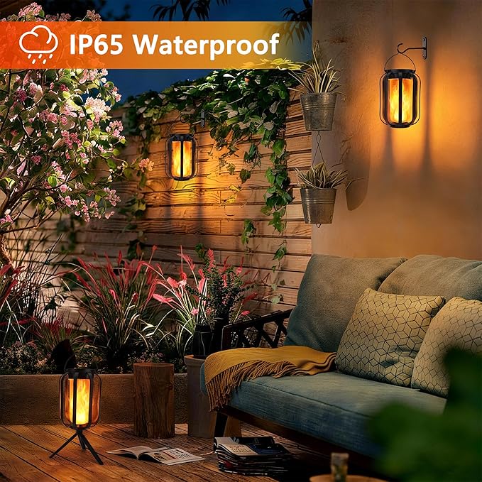 Toodour Solar &amp Battery Powered Lantern Outdoor Lights 2 Pack Black LED Lantern with 4 Modes Waterproof Rechargeable Hanging Solar Lights for Camping Patio Garden Yard Outdoor Decor