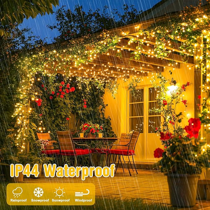JMEXSUSS Battery Operated Christmas Lights with Remote Each 33 FT String Lights Indoor Outdoor Waterproof 2 Pack 100 LED Warm White Christmas Tree Light for Outside Party Garden Yard Porch Decor