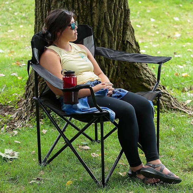Portal Oversized Camping Chair Big and Tall Folding Camp Chair Portable Lawn Chairs Heavy Duty Foldable XXL Outdoor Camping Chair for Adults Support Up to 600 lbs Black/Grey