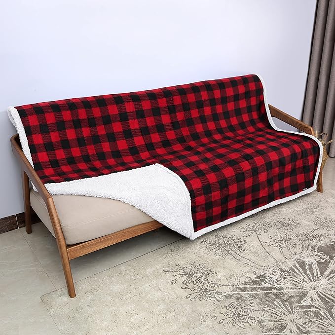 Catalonia Waterproof Bed Blanket Washable Leakproof Bed Cover Reversible Protector Blanket for Couch Sofa Stain Proof Blanket Pad for Adults 80X60 inches Red Plaid