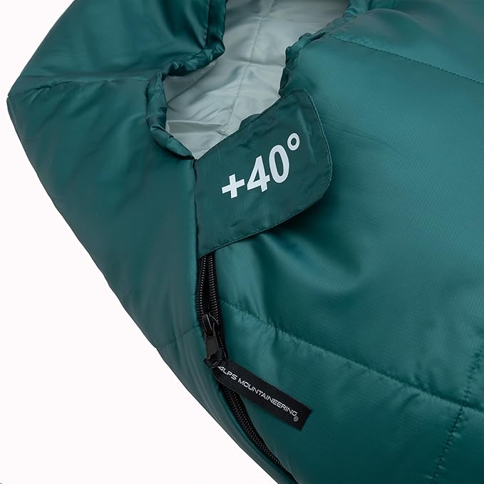 ALPS Mountaineering Vibe +40° Long Sleeping Bag – Lightweight 3-Season Mummy Bag with TechLoft Micro Insulation Ripstop Shell &amp Compression Sack for Camping Hiking &amp Backpacking