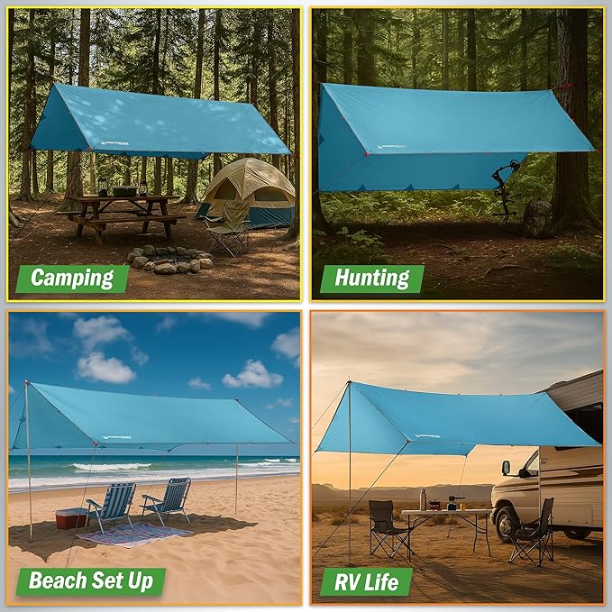 Camping Tarp for Tent or Hammock Rain Fly - 10 x 12 Tarp for Camping Hiking Backpacking or Portable Lightweight Survival Shelter UV Protection and 3000mm Water Resistant by Wakeman Outdoors (Blue)