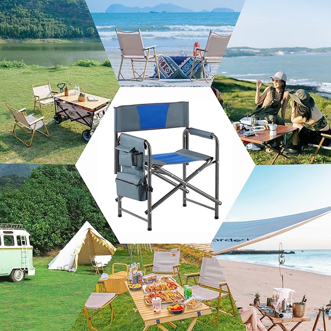 2 Folding Padded Camping Chair Portable Outdoor Chair with Storage Bag armrests and Anti Slip feet Suitable for Beaches backyards barbecues picnics and terraces. (2 Blue)