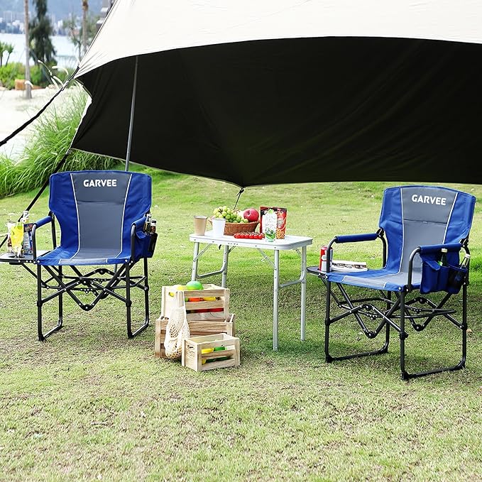 Oversized Camping Directors Chair Portable Folding Lawn Chairs for Adults Heavy Duty with Side Table Outdoor Foldable Camp Chair with Pocket for Beach Fishing Picnic Outdoor Foldable Camp Chair
