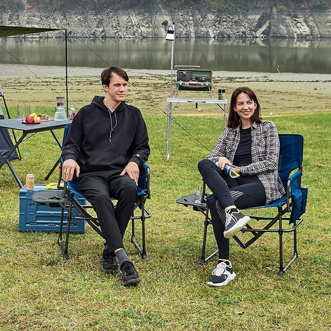 EVER ADVANCED Camping Directors' Chair with Side Table Portable Folding Chair with Compact Size Heavy Duty Lawn Chair with Pocket for Camping Lawn Sports and Fishing 400lbs Blue 2 Pack