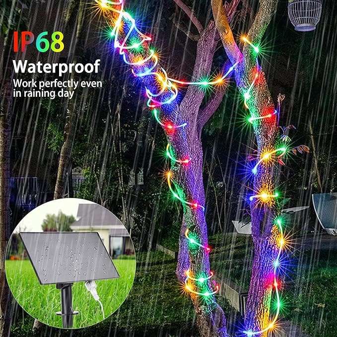 99FT Solar Rope Lights Outdoor Waterproof 300 LED String Light USB &amp Solar Powered with Remote Control 18 Colors Changing Fairy Tube Lighting for Outside Indoor Patio Pool Christmas Decor