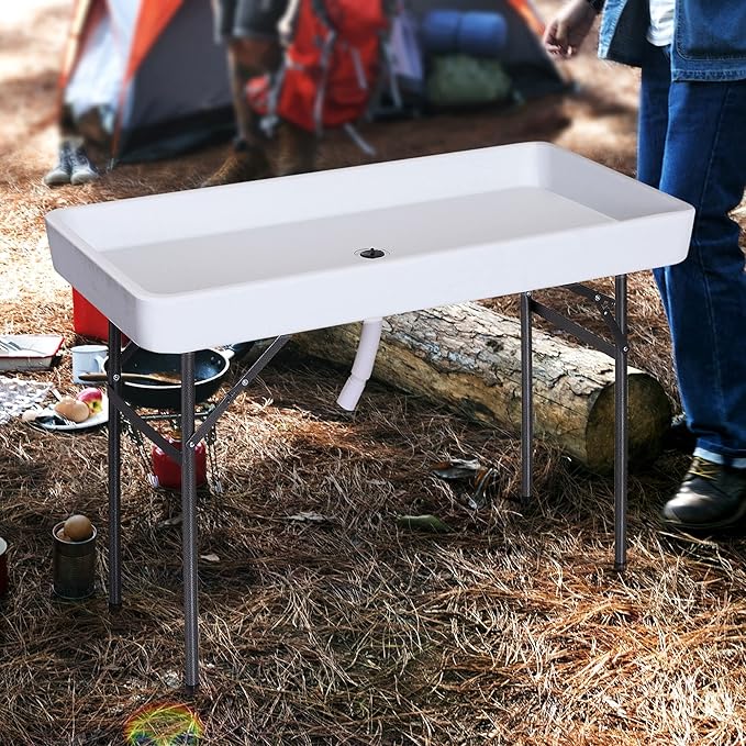 4FT Portable Folding Fish Fillet Cleaning Table Camping Picnic Ice Party Desk with Sink