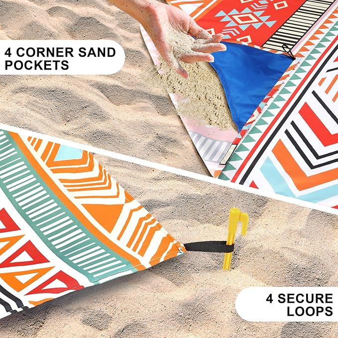 Beach Blanket Waterproof Sandproof Extra Large Beach Mat 79 X 83/120x108for 1-8 Adults Quick Drying Durable Outdoor Picnic Mat for Beach Travel Camping Hiking