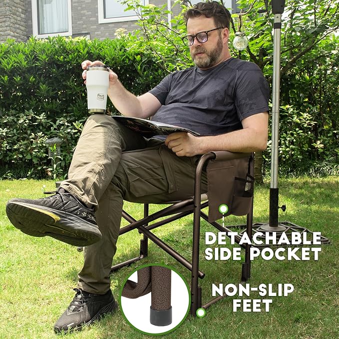 TIMBER RIDGE Aluminum Oversized Camping Chair Lightweight Portable Directors Chair with Side Table Detachable Side Pocket for Outdoor Camping Lawn Picnic Support 400lbs Tan 2 Pack