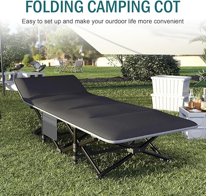 Camping Cot for Adults Folding Bed with Comfortable Cushion Tent Portable Sleeping Bed with Carry Bag for Camp Office Use Outdoor Traveling Supports 450 lbs