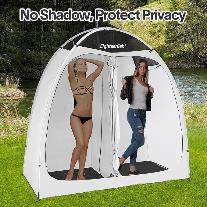 EighteenTek® Shower Tent Camping 2-Room Portable Changing Room Outdoor Shower Enclosure Pop Up Privacy Tent Shelter with Floor &amp Doors Waterproof &amp Lightweight Camping Toilet Bathroom
