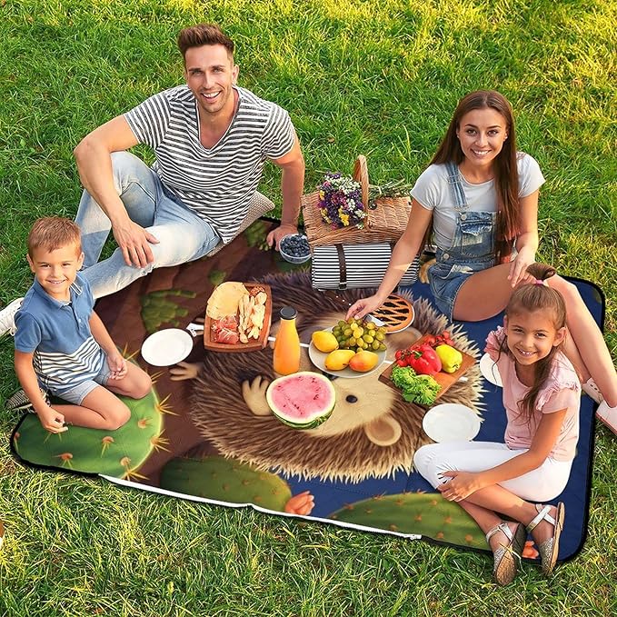 Zipper Hedgehog Cactus Style Picnic Mat Suitable for Travel Camping Park Or Home Use