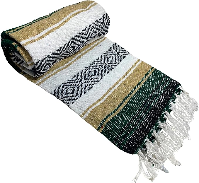 Genuine Oversized Artisan Mexican Falsa blanket (72inx48in) -Authentic Handcrafted Yoga Blanket Beach Throw Camping Essential Picnic Mat or Outdoor Wrap