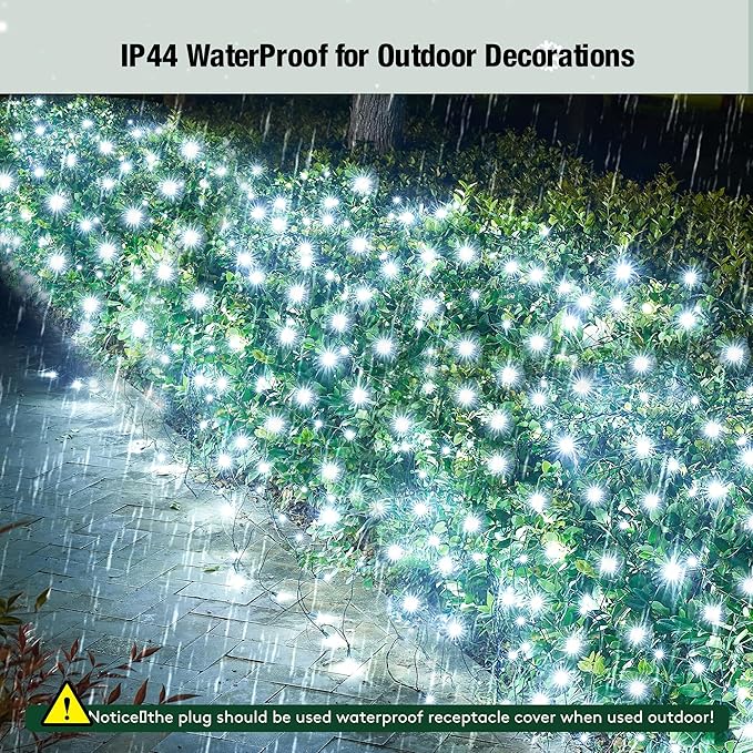 Led White Christmas Net Lights Outdoor Christmas Bushes Lights 120Led 6ftx5ft Connectable Outdoor Indoor Mesh Net Lighting for Xmas Holiday Garden Lawn Shrubs Trees Bushes Decorations