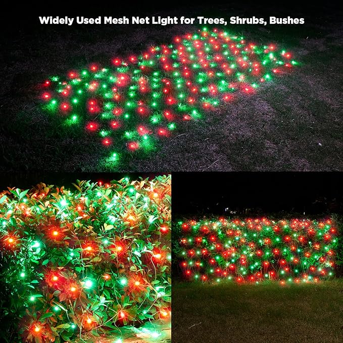 Led Net Lights Christmas Lights Outdoor 200Led 9ftx6ft Upgraded Red and Green Christmas Net Lighting Waterproof 5mm LED Wide Angle Outdoor Indoor Mesh Net Light for Trees Bushes Shrubs Decorations