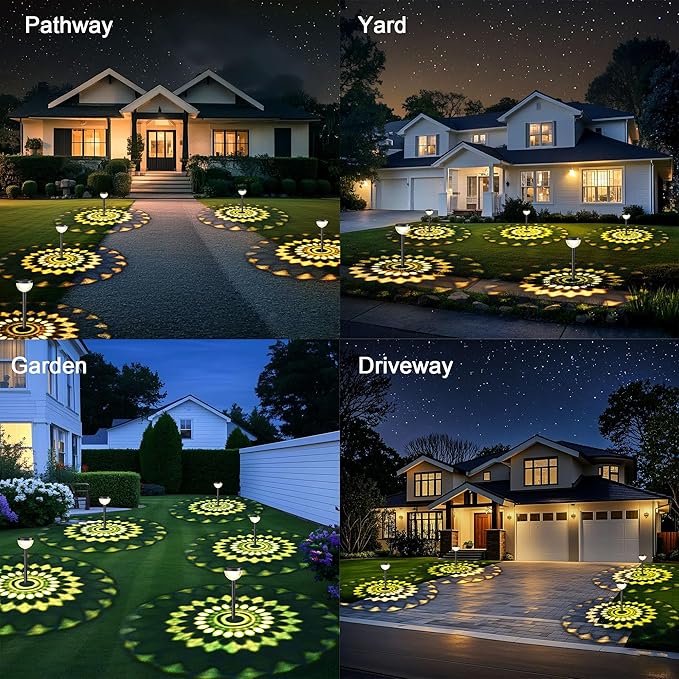 4 Pack Solar Flood Light Security LightsPathway Lights with 2CCT(Warm and Cool) Light ModesBright Pattern Solar Decorative Lights Outdoor