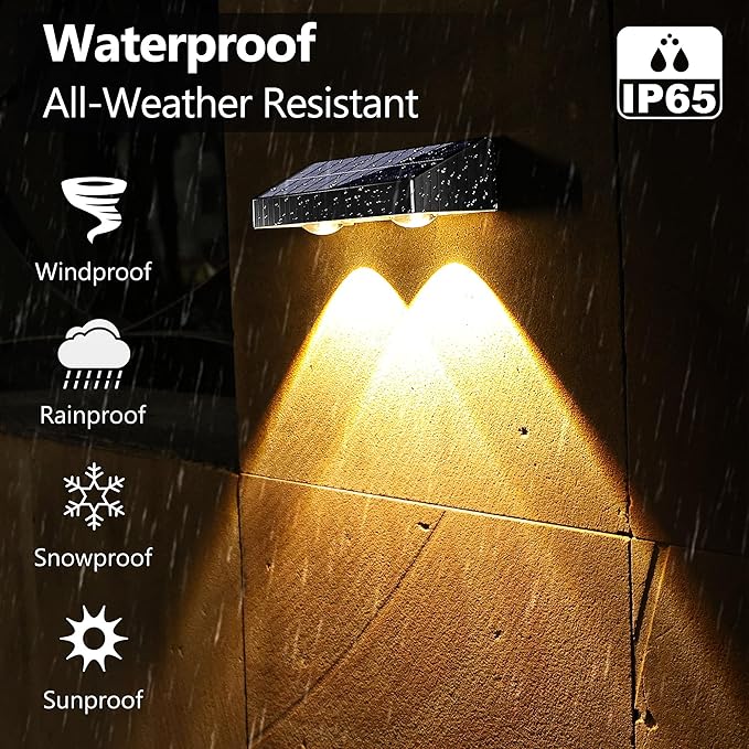 BrizLabs Solar Fence Lights Outdoor 3 Color (2700K/4500K/6500K) &amp 6 Modes Solar Wall Light 8 Pack 250lm LED Patio Deck Lighting IP65 Waterproof Fence Lighting for Outside Backyard Patio Railing