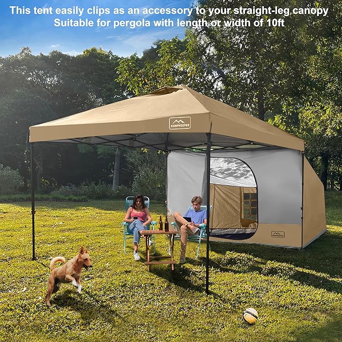 KAMPKEEPER Side TentCamping Tent for 10' x 10' Pop Up Canopy Easy Set Up GazeboCompatible with 10' Wide Canopy Tents (Khaki)