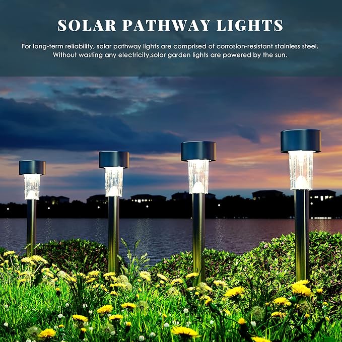 SOLPEX 16 Pack Solar Outdoor Lights Pathway Stainless Steel Solar Lights Outdoor WaterproofLED Landscape Lighting Walkway for Landscape/Patio/Lawn/Yard/Driveway-Cold White