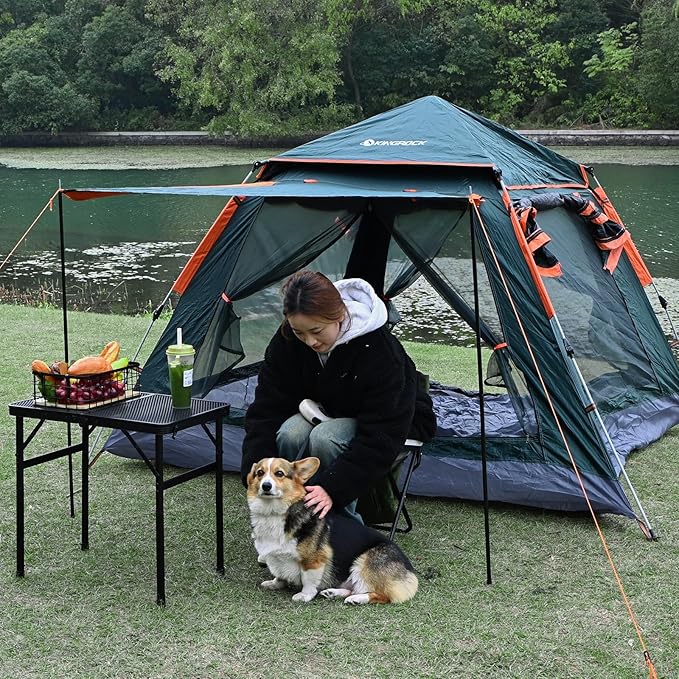 KINGROCK Blockout Camping Tent Instant Easy pop up Camping TentAutomatic Waterproof Family Tents for Camping 4 Person Easy Set Up TentsPortable Windproof Dome Tent for Camping