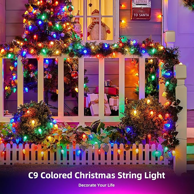 C9 LED Christmas Lights Outdoor 68ft 100 LED Waterproof Strawberry Christmas Decorations String Lights Plug in Vintage Christmas Tree Lights for Outside Roof Patio Wedding Party Multicolor