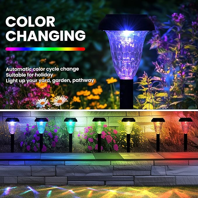 Solar Pathway Lights Outdoor Waterproof 12 Pack Color Changing Garden Light for Yard Patio Driveway Walkway Lawn Landscape Lighting for Outdoor Decor