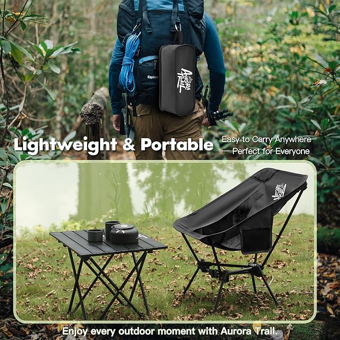 AuroraTrail Ultralight Backpacking Camping Chair – Only 2.7 lb Supports 330 lb Compact Folding Outdoor Seat with Carry Bag 7075 Aluminum Frame for Hiking Camping &amp Festivals (Black)