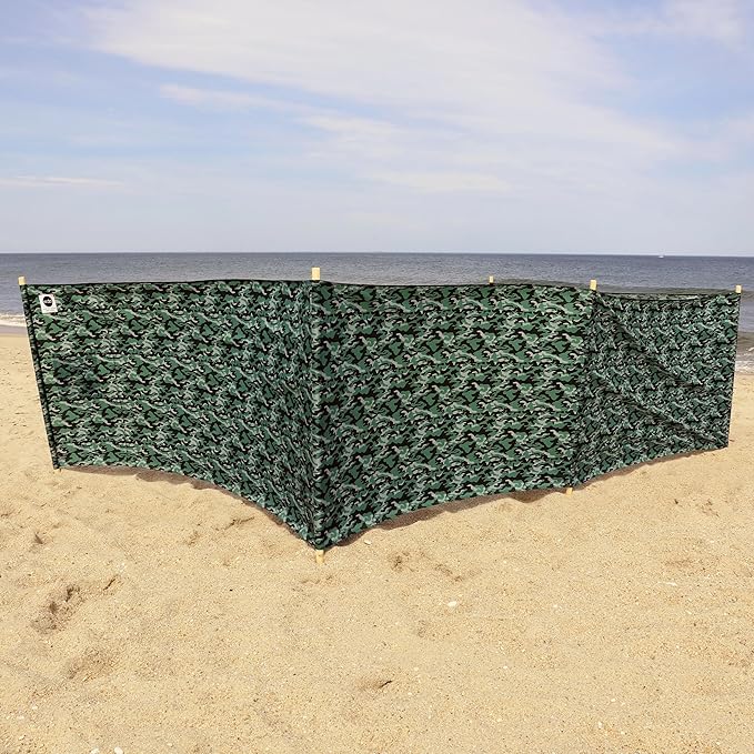 Forest Camo Pro Beach Recycled Polyester Rip-Stop 20 ft Lightweight Windscreen Privacy Screen Wind Blocker Free Matching Shoulder Bag