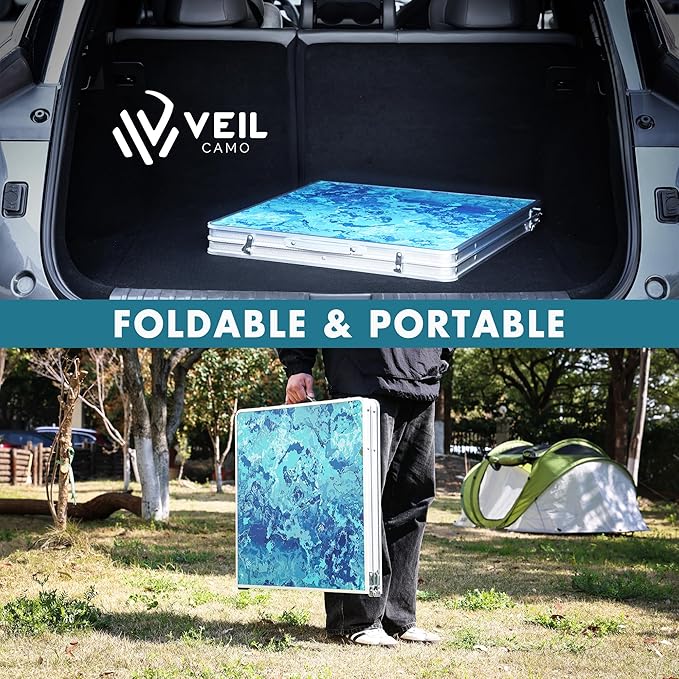 VILLEY Folding Camping Table 4FT Large Portable Aluminum Table with Adjustable Height Foldable Lightweight Picnic Table with Carry Handle for Camping BBQ Outdoor &amp Indoor Activities