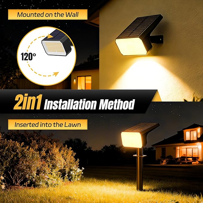 Solar Spot Lights Outdoor [4 pack/118 LED] 4 Modes Auto On/Off Solar Landscape Spotlights Ip67 Waterproof Solor Powered Pathway Lights for Outside Yard Garden Walkway Tree Patio (Warm White)