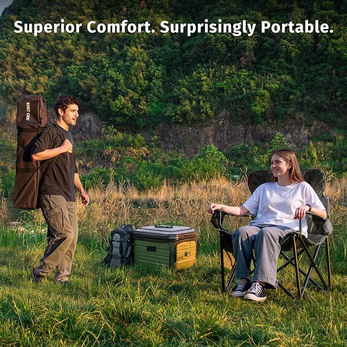 East Oak Oversized Camping Chair | 500LBS Support 600D Oxford Cup Holder &amp Side Pocket | Heavy Duty Camping Chairs | Ideal for Camping Beach Sports Events Backyard &amp Tailgating | Gray