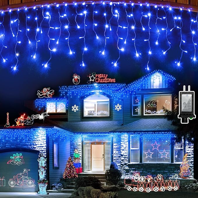 1620 LED 164ft Outdoor Christmas Lights 12 Modes Dimmable Curtain String Lights with 360 Drops Waterproof Twinkle Fairy Lights with Timer for Bedroom Window Holiday Wedding Xmas Decor Blue