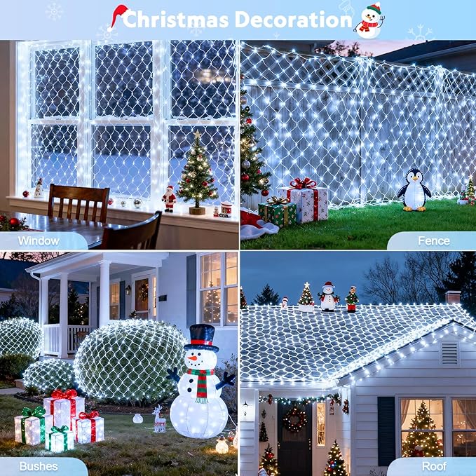 JMEXSUSS 200 LED Cool White Net Lights for Bushes 9.8 ft x 6.6 ft Christmas Net Lights Outdoor Mesh Light Connectable with Remote Plug in for Christmas Tree Garden Bush Decor