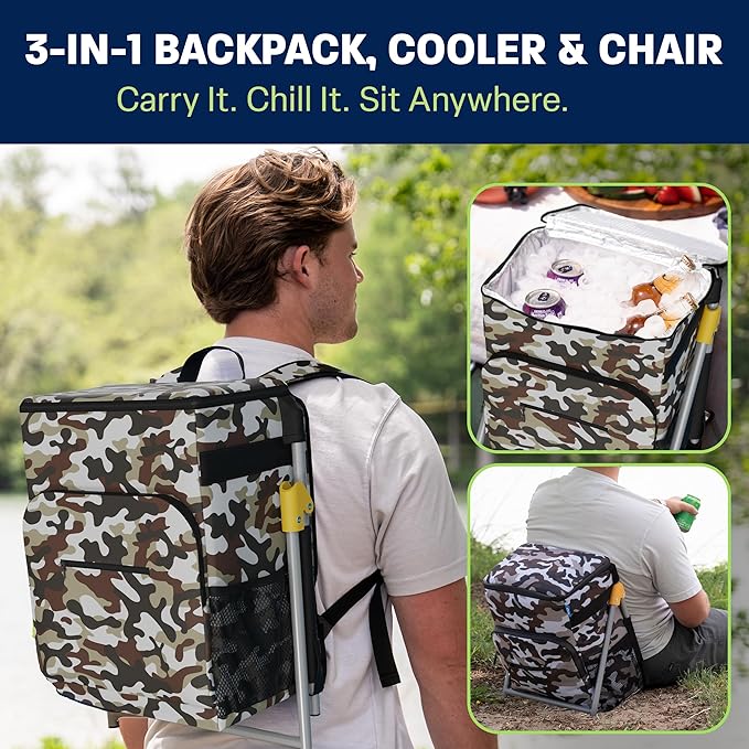 Everlasting Comfort Cooler Backpack Chair and Travel Umbrella – Built-in Seating and Weather Protection for Beach Park and Outdoor Events