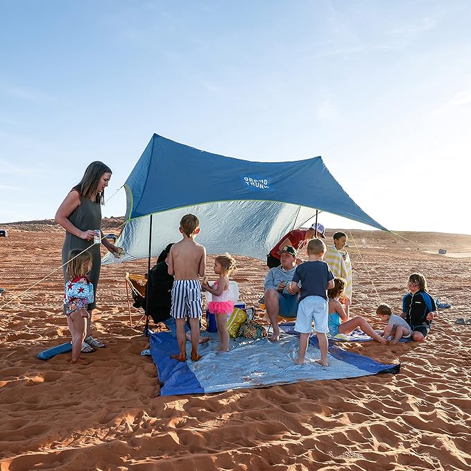 Grand Trunk Parasheet Beach Blanket or Picnic Blanket with Patented Sand Anchor Pockets Stake Loops and Attached Stuff Sack | Best Beach Blanket for Outdoors