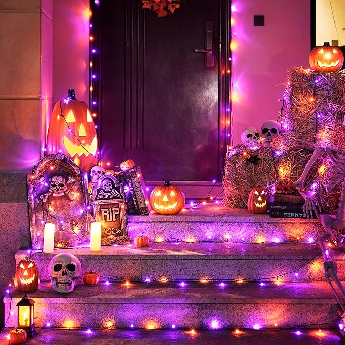 JMEXSUSS 800 LED Orange and Purple Halloween Lights 272ft Halloween String Lights Outdoor Waterproof 8 Modes Plug in Twinkle Light for Tree Party Decor