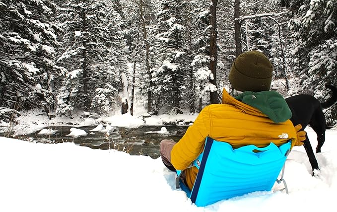 Crazy Creek Inflatable AirCliner Original Chair for Camping Backpacking Beaches Comfort on All Terrains Adjustable Straps Compact Design Dual Purpose Chair and Pad in one Big Sky Blue
