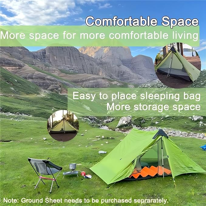 3F UL Gear Lanshan 1/2 Ultralight Backpacking Tent Weighs only 26.8oz 15D Customized Single Silicon Fabric Waterproof 5000+mm 3/4 Season Inner Tent for 1/2 Person
