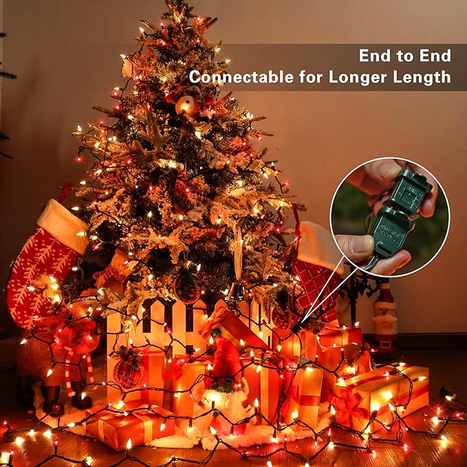 BrizLabs 300 Counts Red &amp White Christmas Lights 69.6ft Mini Lights Connectable UL Certified Incandescent Christmas String Lights Plug-in Indoor Xmas Tree Lights for Outdoor Xmas Home Decor