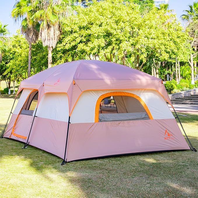 KTT Extra Large Tent 8-10-12 PersonFamily Cabin Tents2 Rooms3 Doors and 3 Windows with MeshStraight WallWaterproofDouble LayerBig Tents for OutdoorPicnicCampingFamily Gathering