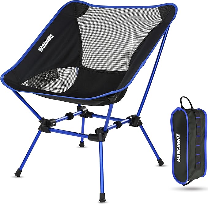 MARCHWAY Ultralight Folding Camping Chair Heavy Duty Portable Compact for Outdoor Camp Travel Beach Picnic Festival Hiking Lightweight Backpacking (Dark Blue)