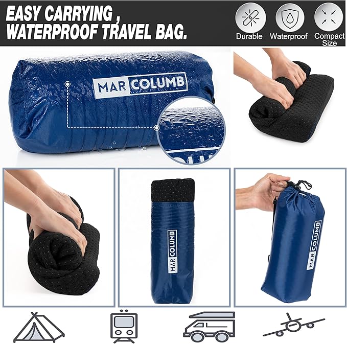 Travel &amp Camping Comfortable Memory Foam Pillow – Easy to Carry Portable Bag – Temperature Regulating Pillow Case - Perfect for Travelling (Black Contour)