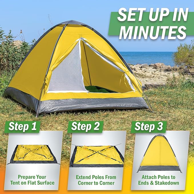 2 Person Camping Tent with Rain Fly and Carrying Bag - Lightweight Outdoor Tent for Backpacking Hiking or Beach Use by Wakeman Outdoors