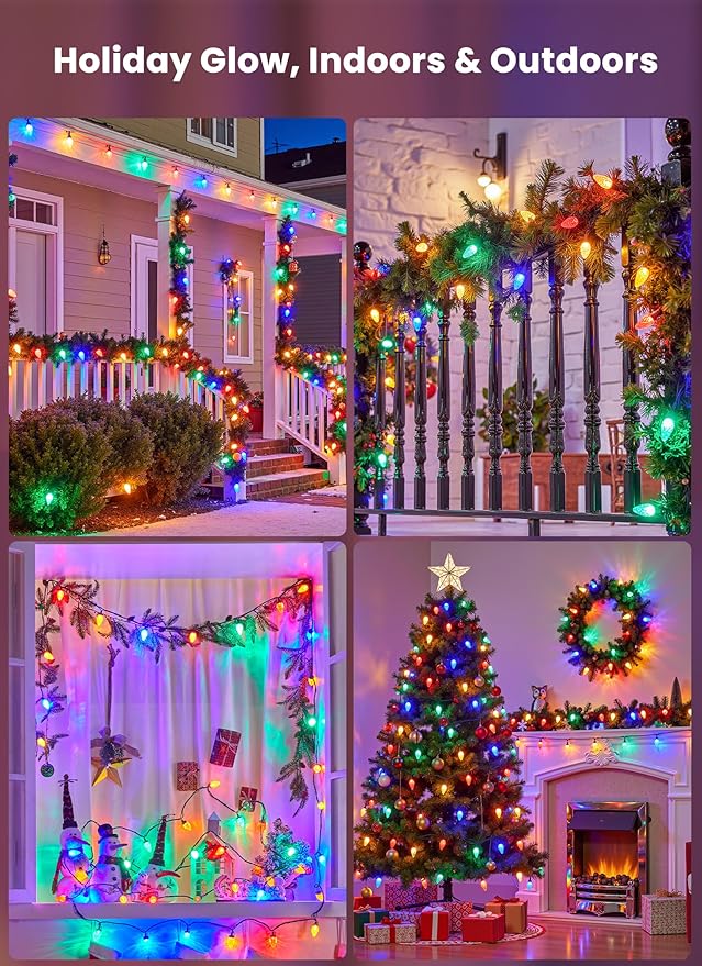 Minetom C9 LED Christmas Lights Outdoor 81 Feet 100 LED String Light with Timer &amp 8 Lighting Mode Waterproof Commercial Grade Christmas Tree Lights for Outside Indoor Roofline Patio Multicolor