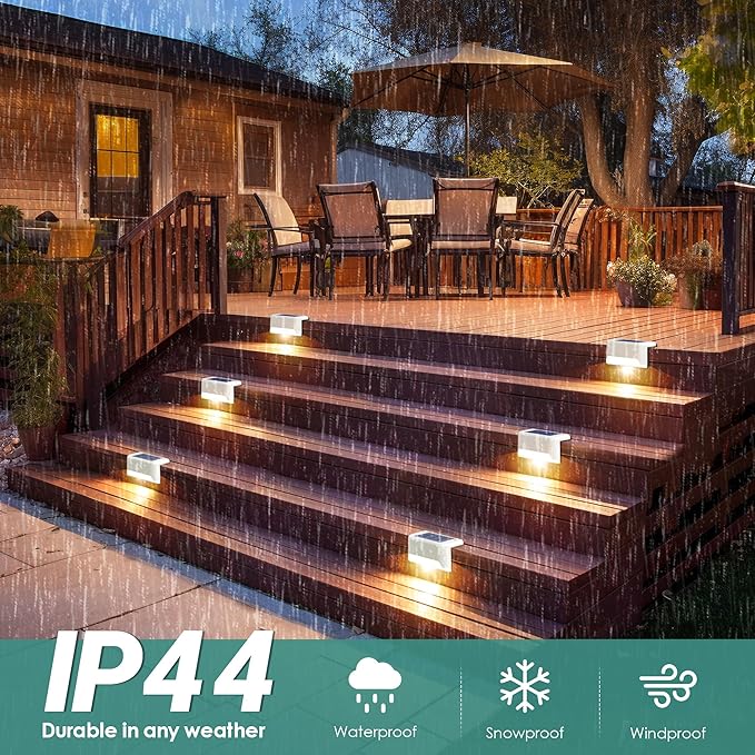 SOLPEX Solar Step Lights Outdoor 12 Pack Warm White LED Deck Lights for Stair Balcony Railing Front Porch Yard Garden and Patio Decor