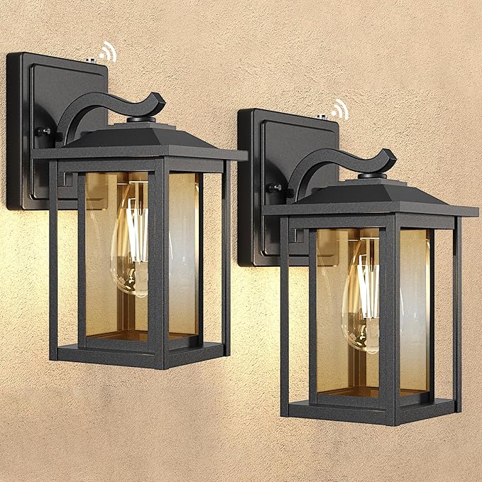 LTBLIGHT 2-Pack Dusk to Dawn Outdoor Light Fixtures Modern Black Sensor Porch Light Fixtures Waterproof Exterior Lighting for House Yard Entryway Garage 120V
