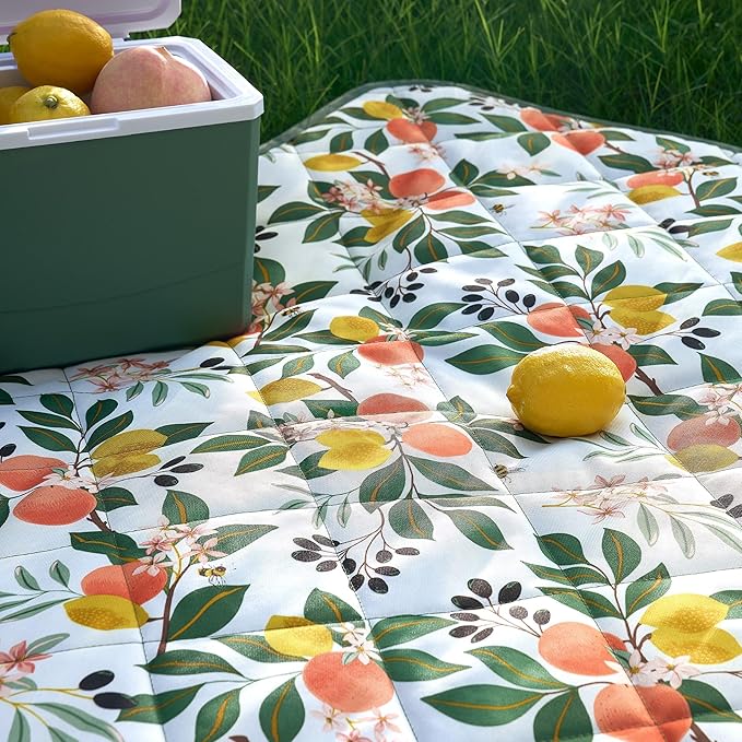 Weatherproof Vintage Waterproof Outdoor Blanket- Green Roll Up Throw Blanket with Handle Velcro Closure - Camping Supplies Travel Blanket for Beach Picnic &amp Events 60x72 (Lemon Grove)