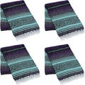 La Montana Mexican Blankets and Throws 4 Pk 74x50 Made in Mexico Lightweight Yoga Blanket for Schools Studios Outdoors Camping Picnic Decor-Machine Washable Dark Purple/Mint Green/Charcoal