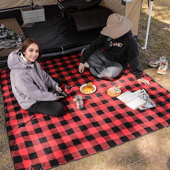 REDCAMP Extra Large Waterproof Stadium Blanket for Cold Weather Soft Warm Fleece Camping Blanket Windproof for Camping Hiking Traveling Picnic Sports 79x 79 Red and Black Grid