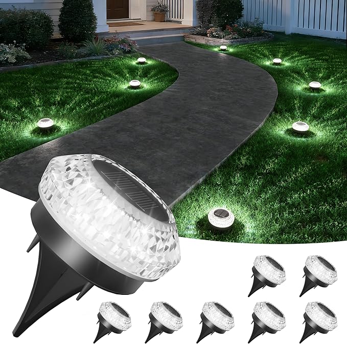 VOLISUN Solar Ground Lights Outdoor8 Pack Flat Solar Pathway LightsIP67 Waterproof Solar Powered Disc LightsLandscape Lighting for Garden Yard Walkway Patio DrivewayCool White